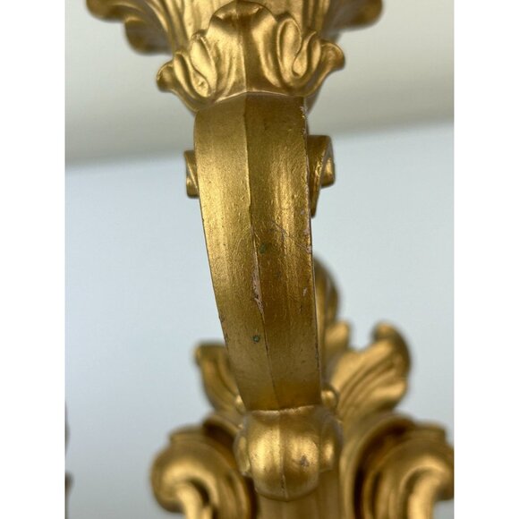 Triple Plastic Gold Candle Curved Wall Sconce MCM Homco USA Hollywood Regency - Picture 10 of 16